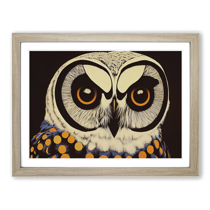 Electrifying Owl - Single Picture Frame Painting, 46cm H x 64cm W x 2cm D, Oak 
