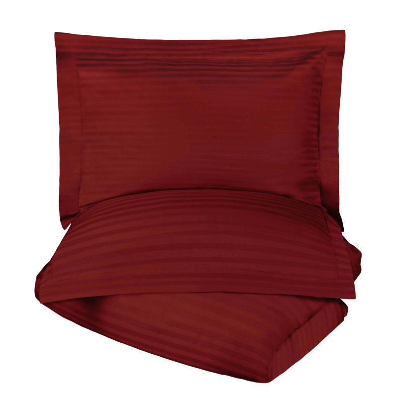 Luxor Treasures 100% Cotton Sateen Weave Striped - Set of 3, Twin Duvet Cover + 1 Standard Sham, Burgundy