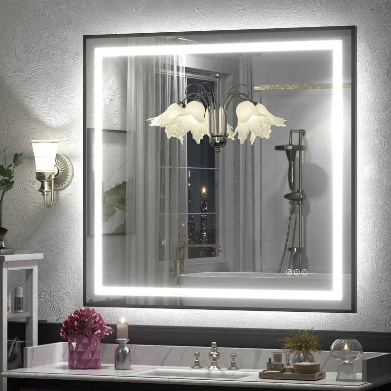 UL Certified Front & Back LED Anti-Fog Tempered Glass Framed Bathroom/Vanity Mirror - Basics by Wayfair™, 40" x 38"
