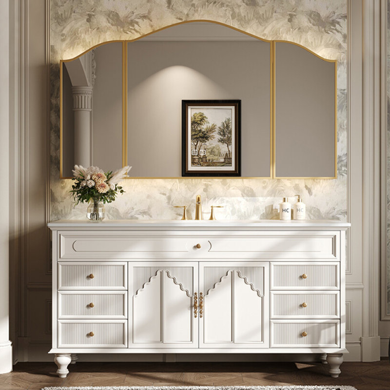French retro style bathroom Vanity, 33.5" H x 66.9" W x 21.7" D, White