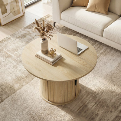 Table basse ronde, centre 31,5 po avec rangement, gris ciment
