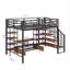 Lit mezzanine double en métal avec bureau d'étude intégré et tablettes de rangement-1182737598