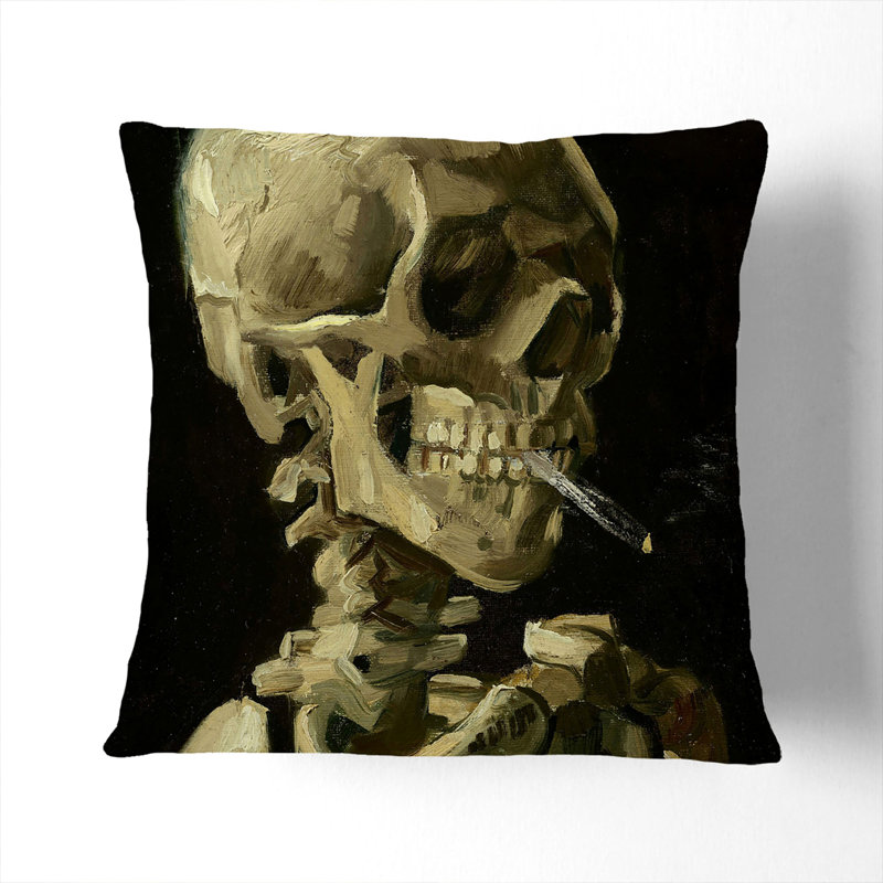 Cigarette with Skull Scatter Cushion, White, 40cm H x 40cm W x 15cm D
