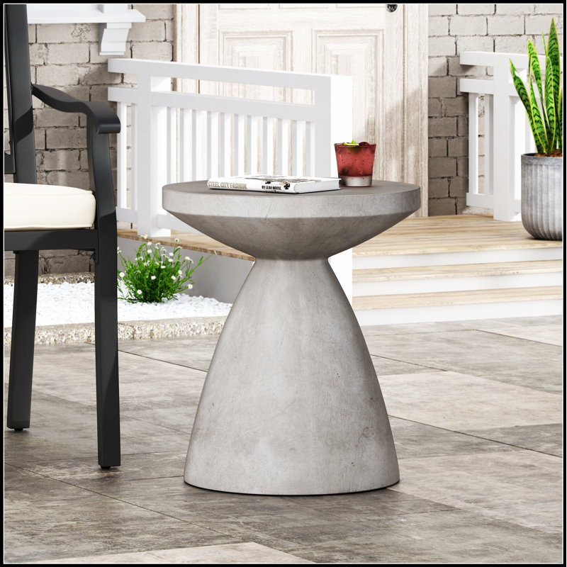 Table d'appoint d'extérieur en béton léger avec piédestal de sablier, pour des espaces extérieurs modernes et durables., Gris