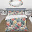 Ensemble de housse de couette floral corail et bleu à motif de chevrons - Microfibre polyester-972274440