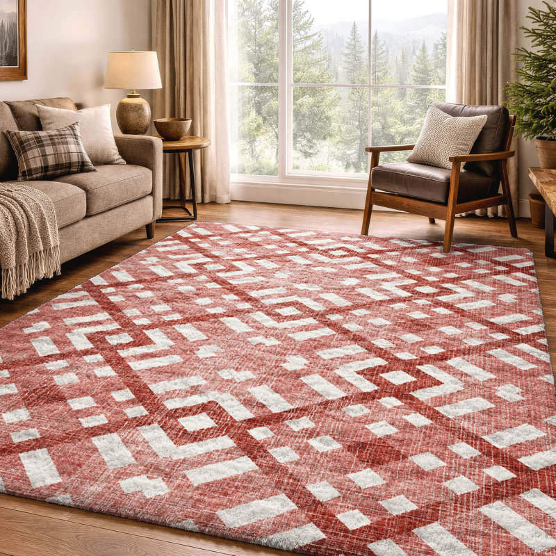 Tapis à poil long de qualité supérieure lavable à la machine ADS616, Rouge, 5' x 7'6"