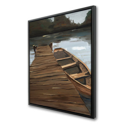 Lac, quai et bateau - décor de toile encadrée pour chambre à coucher