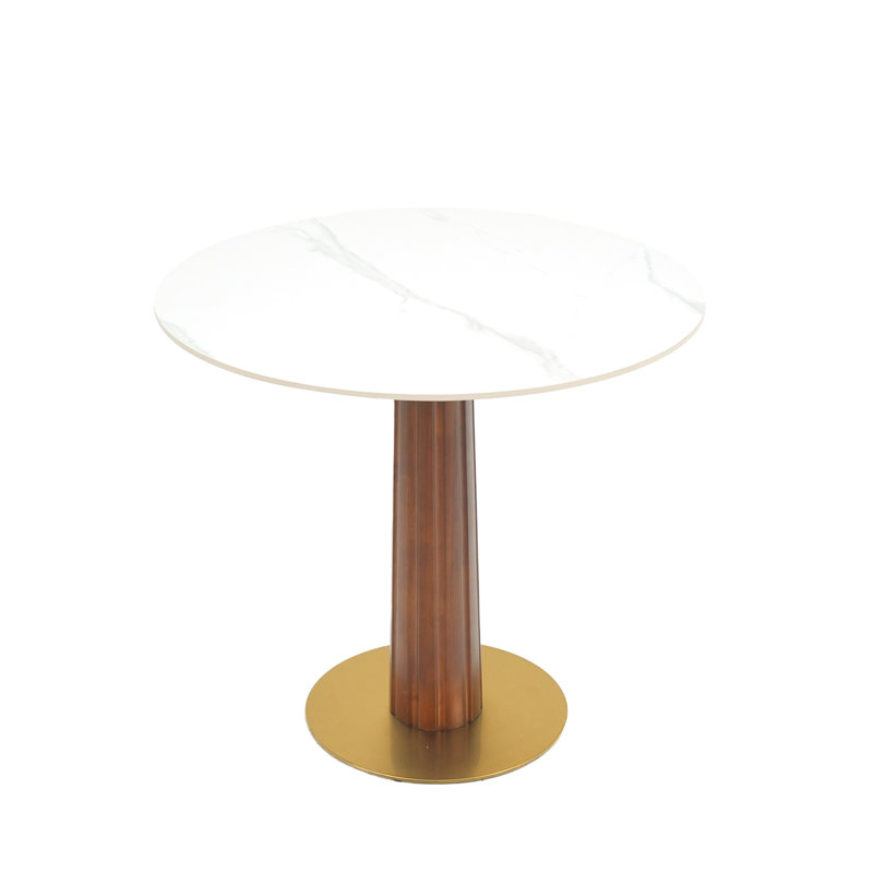 Table ronde de 33,5 po Lewiston, pattes de cuisine en bois fritté en pierre, base dorée, pique-nique pour 2 personnes à l'intérieur, petites collations rapides,