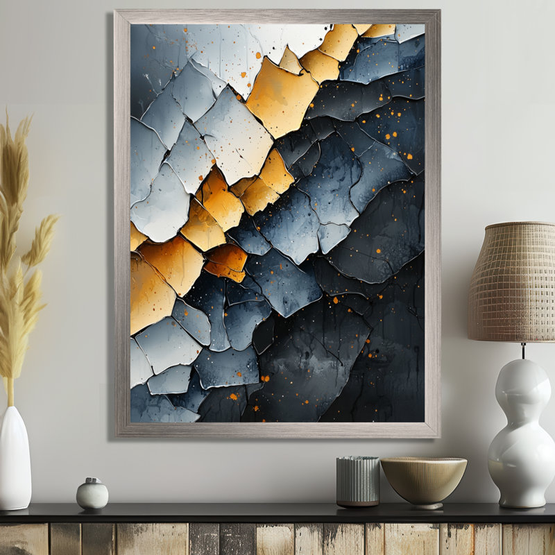 Thom - Art mural abstrait, salon, H 44 po x l 34 po, Reproduction encadrée d'une seule photo, Argent argent