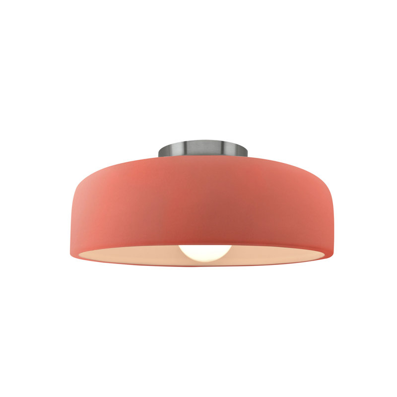 Plafonnier semi-encastré en céramique Dottie, Rosé brillant, Nickel brossé, H 6 po x l 10 po x P 10 po