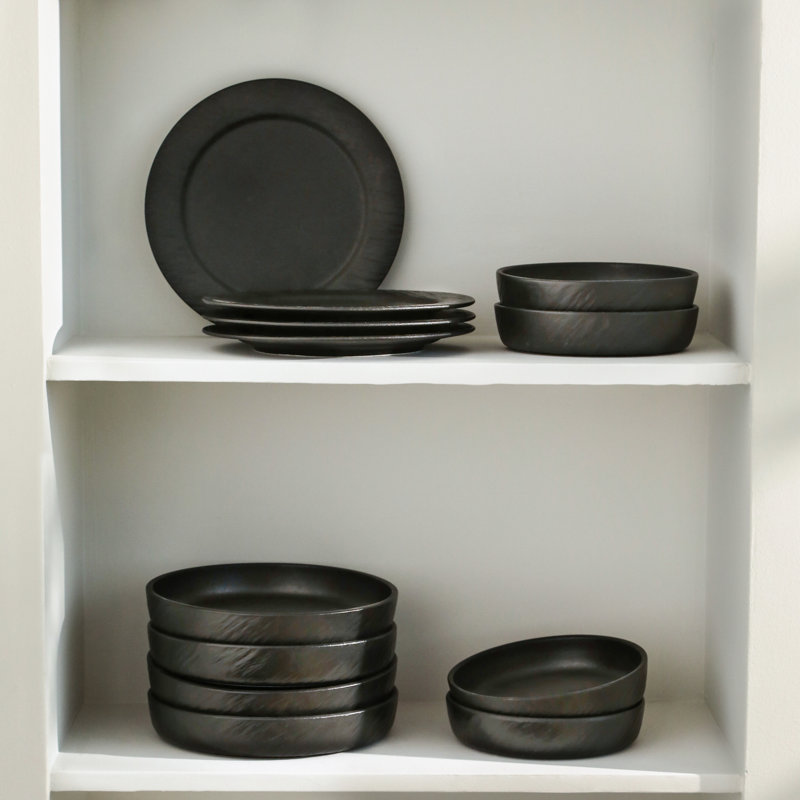 Service de table 12 pièces Stone Lain Senso New Bone China, Noir