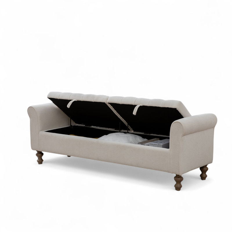65.7" W Upholstered Tufted Storage Bench With Double Lids, Beige