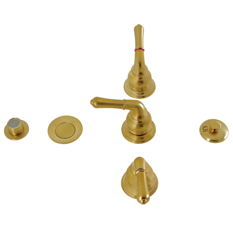 Kingston Brass Magellan Three-Handle Deck Mount Bidet Faucet with Brass Pop-Up, Brushed Nickel