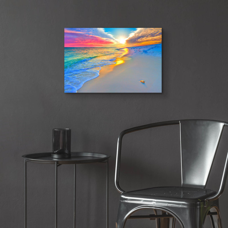 «Sunset Wall Beach Shell Landscape» par Ezra Tanner, art en verre acrylique Wal, H 16 po x l 24 po x P 0,2 po