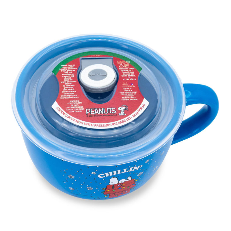 Grande tasse à soupe en céramique avec couvercle ventilé Peanuts Snoopy «Chillin» | Peut contenir 24 onces