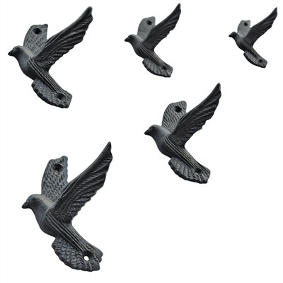 5 Piece Vintage Cast Iron Pigeon Wall Hooks, Antique Bird Shape Coat Rack With Mounting Hardware For Entryway Hallway Decor