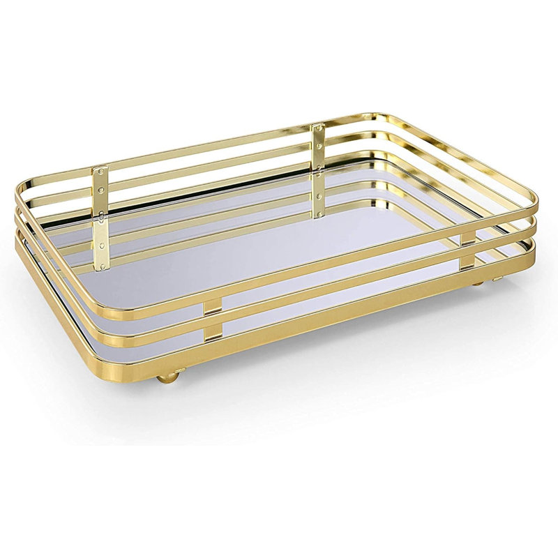 Polished Gold Classic Mirrored Vanity Tray - Perfume/Makeup/Jewelry Organizer for Dresser, Gold