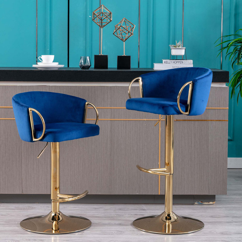 Therman Swivel Upholstered Adjustable Height Counter Stool with Metal Frame, Navy