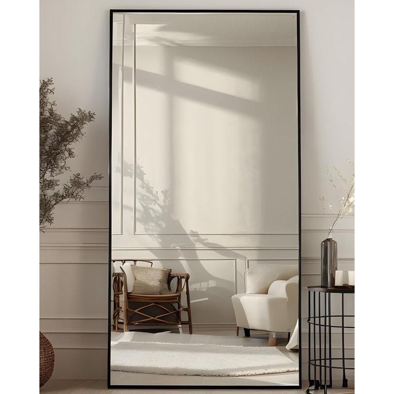 Miroir pleine longueur, miroir de plancher 76 po x 34 po avec support, miroirs suspendus pour chambre à coucher, salon, vestiaire, salle à manger, noir, rectangle