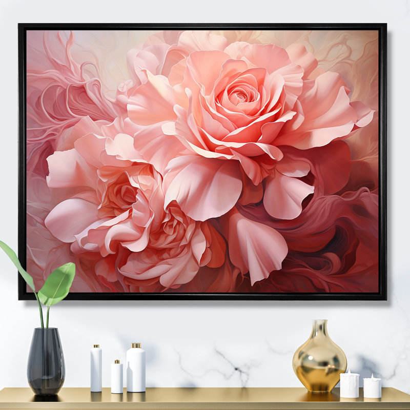 «Infinite Pink Rose I» sur toile, Cadre flottant noir, H 34 po x l 44 po x P 1,5 po