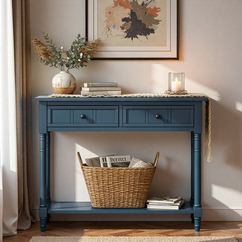 35.36" Modern Console Tablee, Slim Entryway, Sofa & Hallway Accent Table for Living Room, Dark Navy