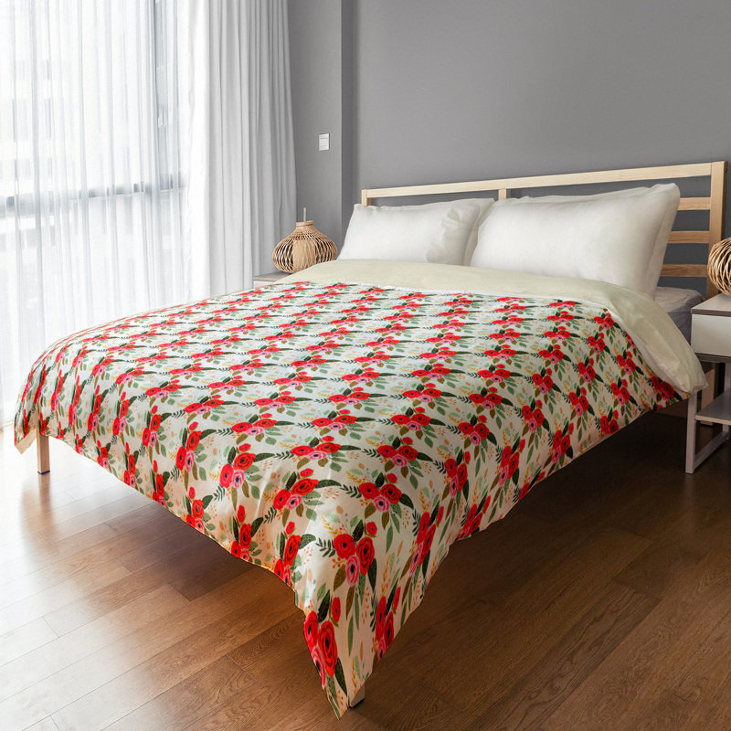Housse de couette simple Floral, Housse de couette pour grand lit, Blanc