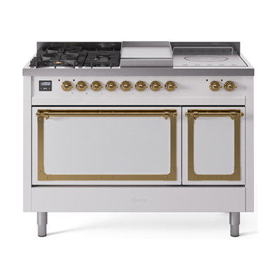 ILVE Nostalgie II Noblesse 48 in Dual Fuel Range, 5 Burner, Griddle, Frenchtop