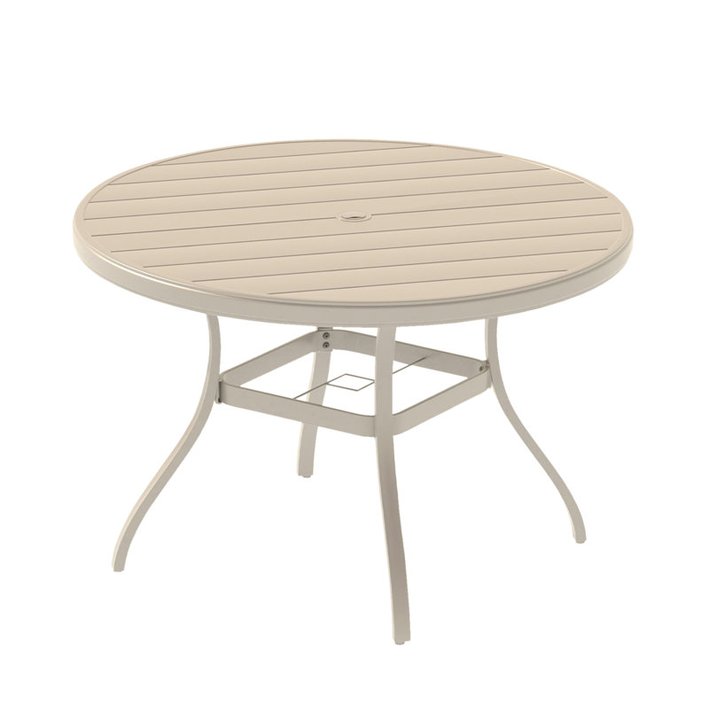 Outdoor Round Patio Table For 4 - 6, All Weather Metal With Umbrella Hole Lawn, Garden, Backyard. Powder Coating Rust Protection, Bent Leg Design Aesthetics And Stability, Non Marring Foot Caps.