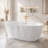 59" Glossy White Acrylic Geometric Diamond-Cut Freestanding Bathtub With Integrated Slotted Overflow And Center Drain - Modern Architectural Soaking Tub
