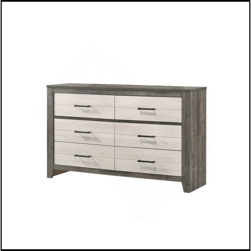 Commode 1 pièce commode à deux tons avec rangement à six tiroirs et poignée de tiroir en métal gris beige