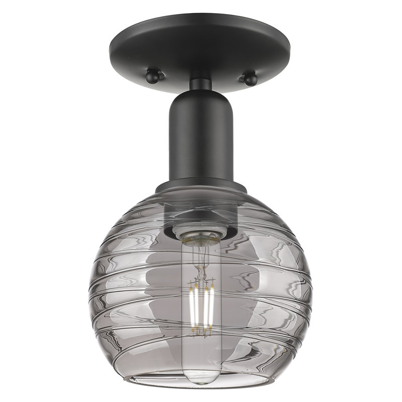 Downtown Urban - Essex - 1 Light 6" Semi-Flush Mount - Light Smoke Deco Swirl Shade, Matte Black