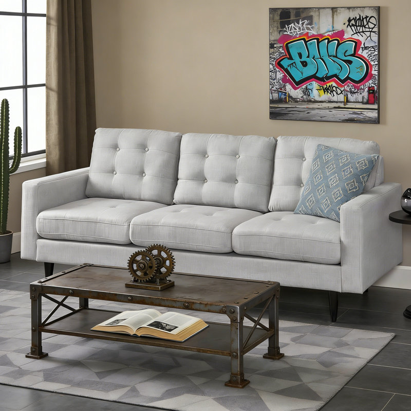 Cudahy 82.7" Tufted Sofa, Upholstered 3-Seater Sofa, Light Gray Fabric