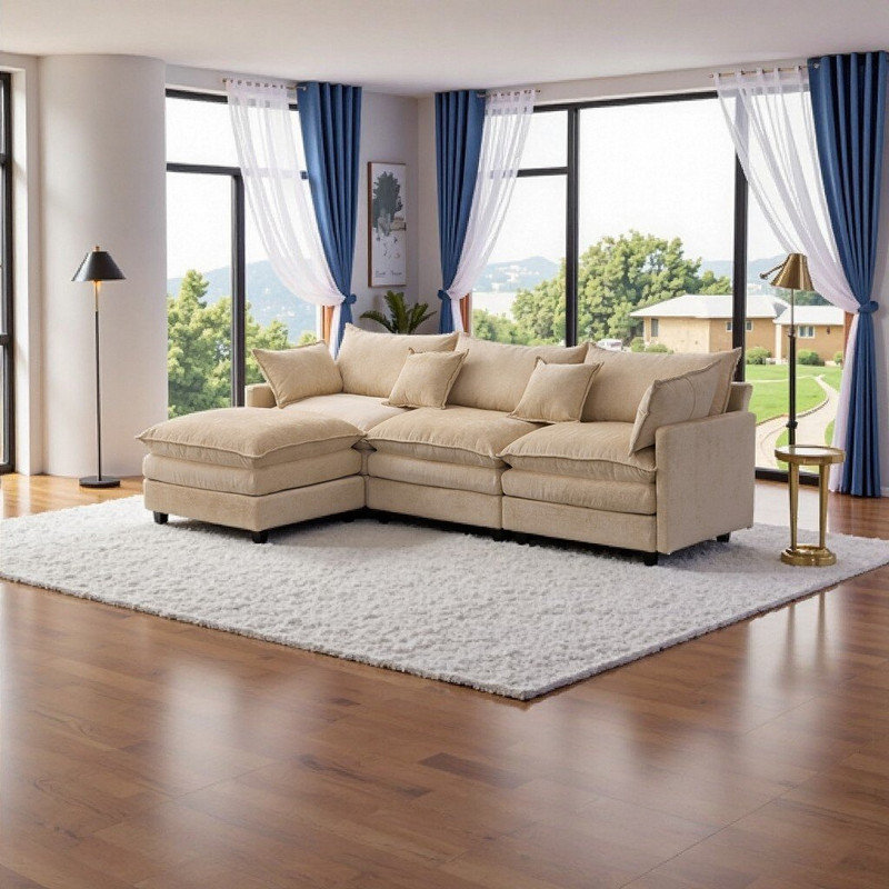 Canapé modulaire en L avec repose-pieds et canapé modulaire de 105 po Classic, Brun