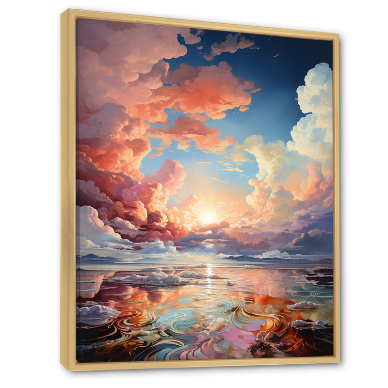 «Clouds Sunset», impression à l'encre liquide sur toile VI, Cadre naturel flottant, H 44 po x l 34 po x P 1,5 po