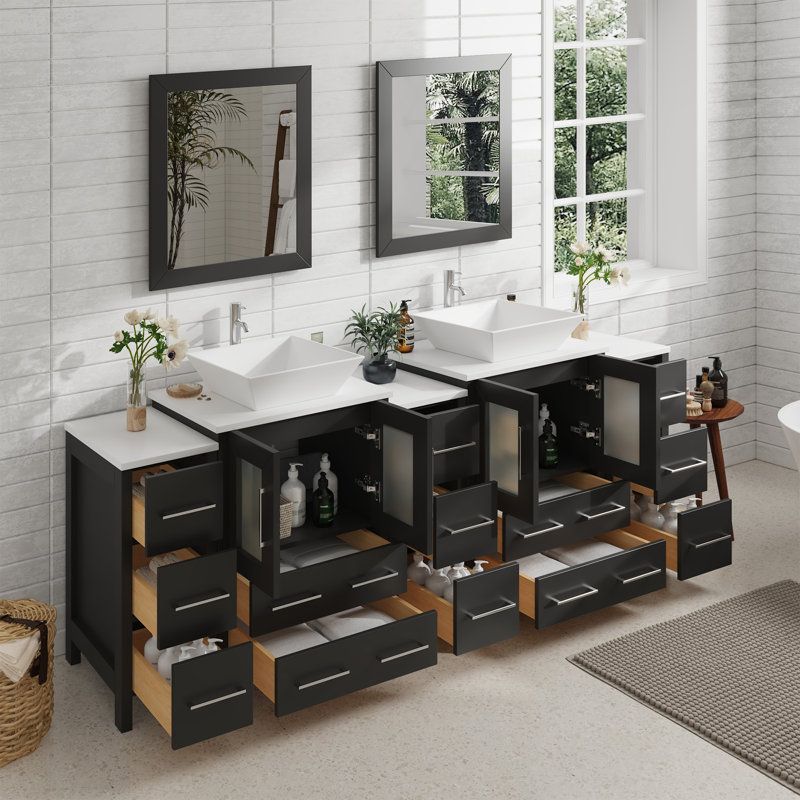  84" Double Bathroom Vanity Set with Mirror, Espresso