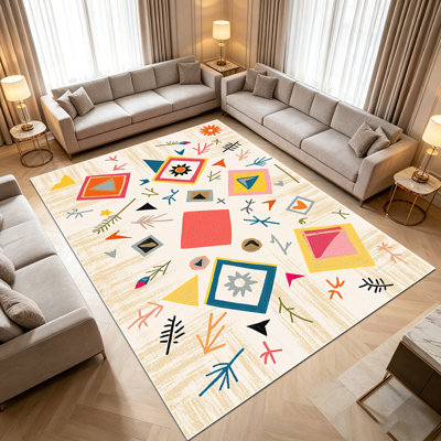 Tapis à motif géométrique 1PC pour le salon, doux et confortable, adapté à toutes les saisons, facile à entretenir, tapis de sol intérieur lavable à la machine, sous la table de ferme convenant à la chambre à coucher, salle à manger, bureau, balcon, patio, maison .. .