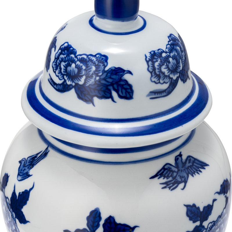 Pot à couvercle en céramique Gherghina Chinoiserie, H 10 po x l 5 po x P 5 po