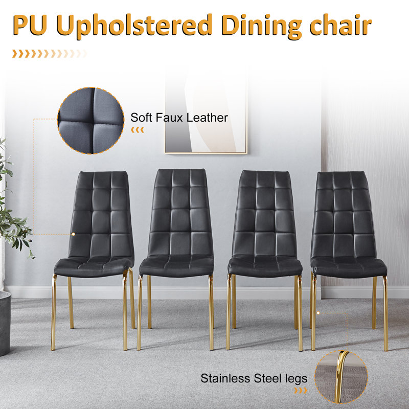 5 - Piece Pedestal Dining Set, Gold, Black/Gold