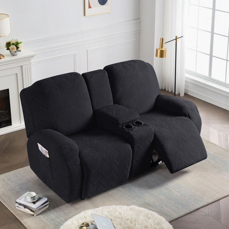 Harriet Box Cushion Recliner Loveseat Harriet with Console, Stretch Anti-Slip Reclining Slipcover for 2 Cushion Couch with Pockets