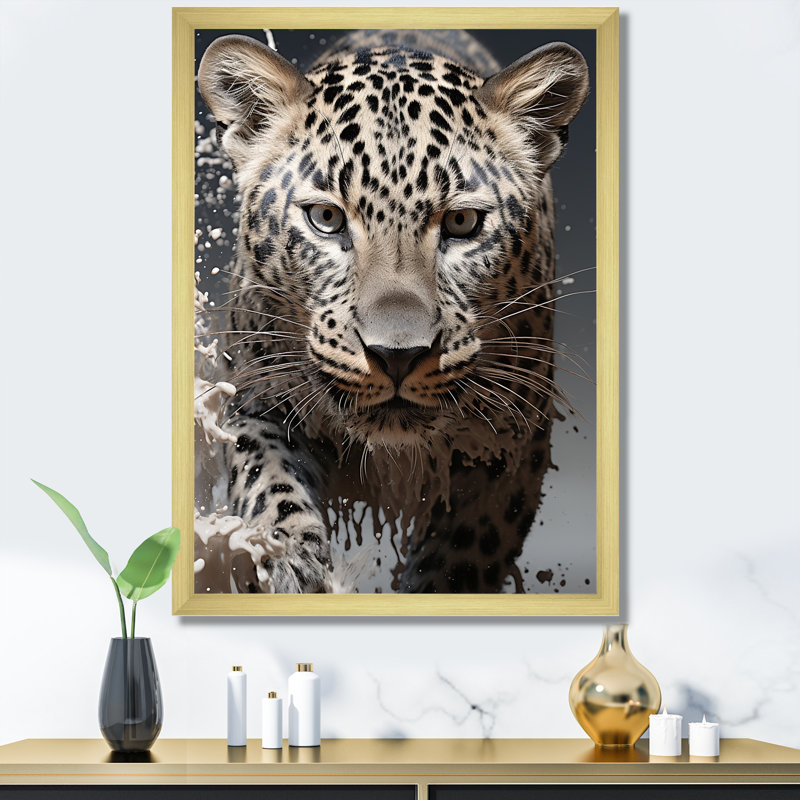 Leopard Mysterious Hunter, reproduction d'art sur toile, Cadre doré simple, H 20 po x l 12 po x P 1 po