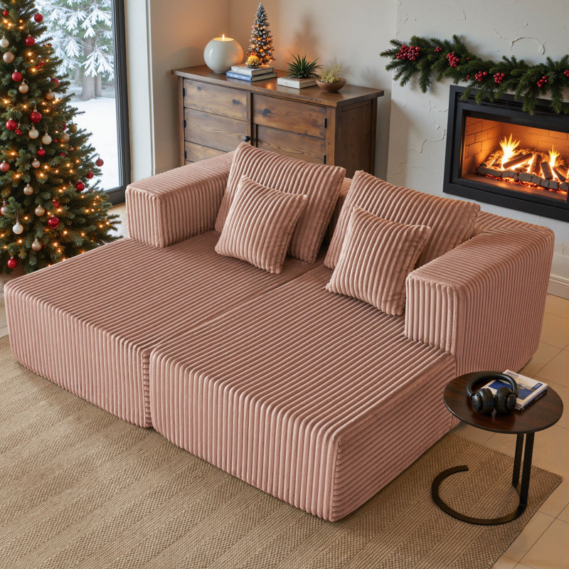 Canapé-lit de 82,7 po avec matelas double, canapé-lit rembourré en velours côtelé avec 4 coussins décoratifs et large accoudoir pour le salon, l'appartement, aucun assemblage requis