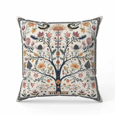 Indian Folk Art Tree Faux Suede Pillow
