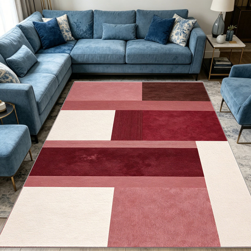 Red Abstract Striped carpet-easy to clean, machine-washable, soft and comfortable; suitable for door mats, kitchens, living rooms, bedrooms, corridors, and laundry areas. Easy to clean, durable carpet for home decoration.