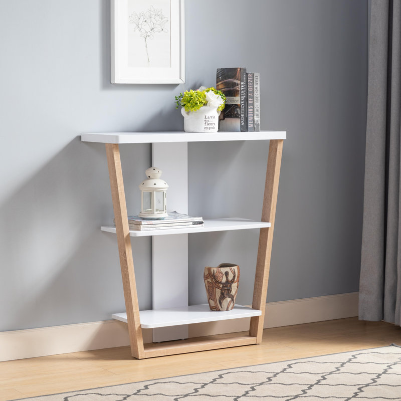 Arinda 31.25'' Console Table with 3 Open Shelves, White/Natural