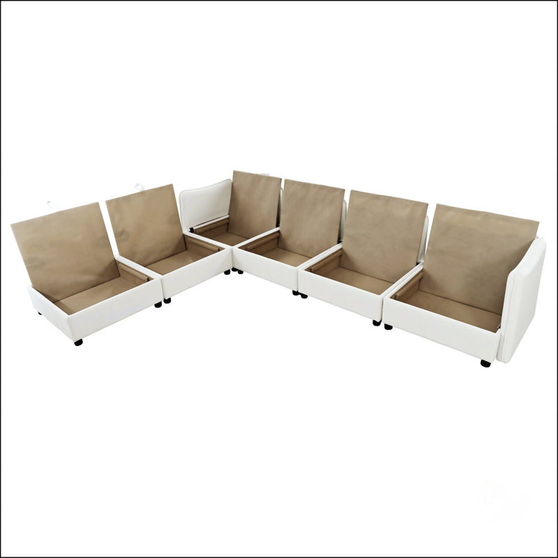 Double-Layer Cushion Modern Large U-Shaped Modular Sofa, Beige Polyester