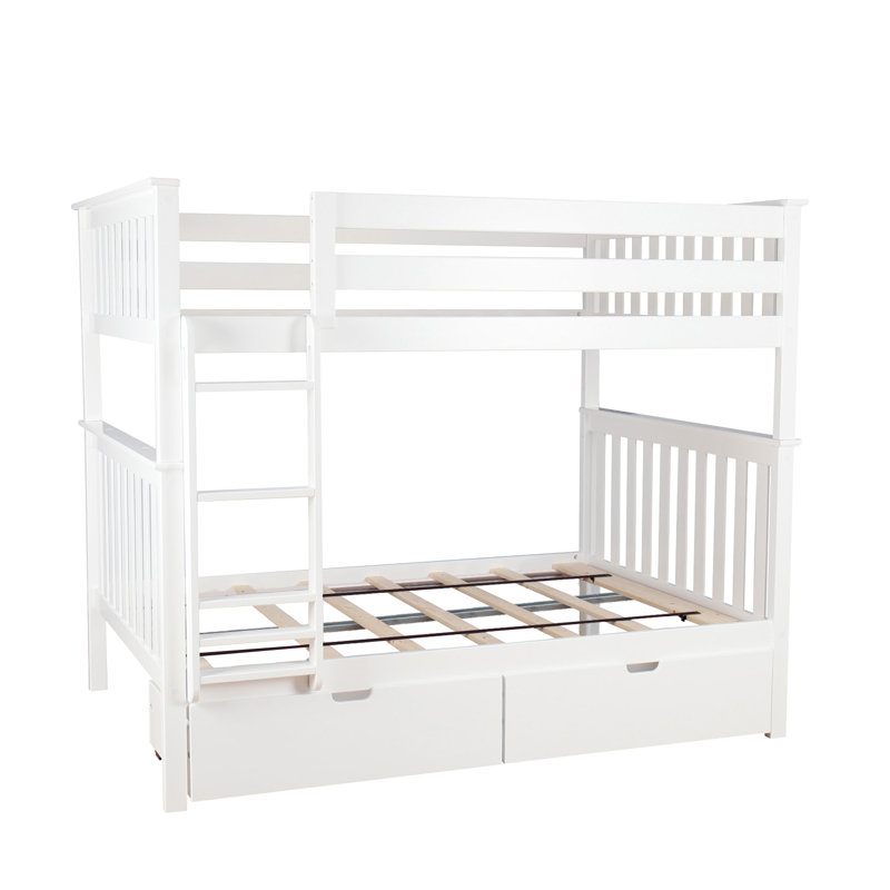 Lit superposé standard en bois massif Bolles, Blanc, Simple sur simple