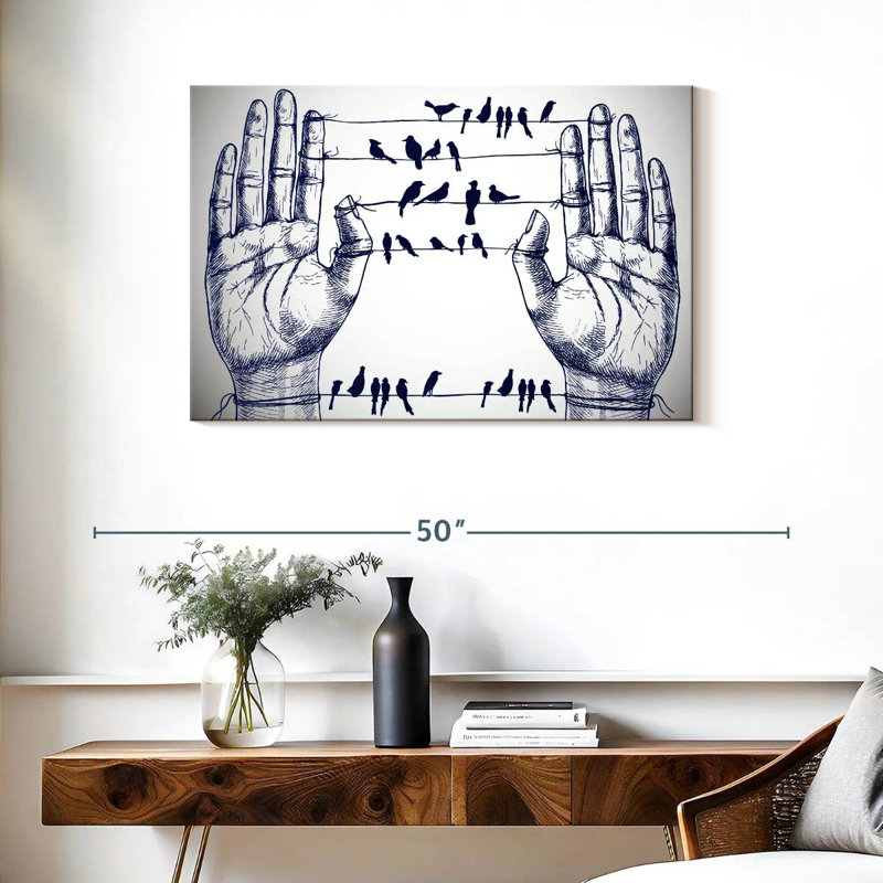 Birds On Hand Wires, 24" H x 36" W