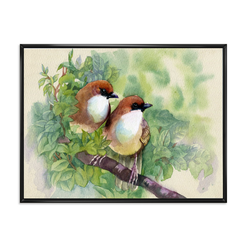 Oiseaux du printemps - reproduction sur toile, Toile avec cadre noir, H 12 po x l 20 po x p 1 po