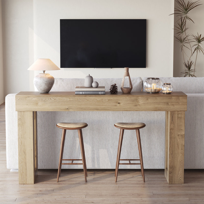 63" Hollow Leg Console Table | Modern Entryway Sofa Table for Living Room, Hallway & Foyer, Oak Wood