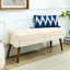 Banc de salon moderne, fabriqué en tissu bouclé, avec coussin moelleux, accoudoirs géométriques irréguliers et pieds en bois de caoutchouc, convient aux salons, aux chambres et aux entrées-127997848
